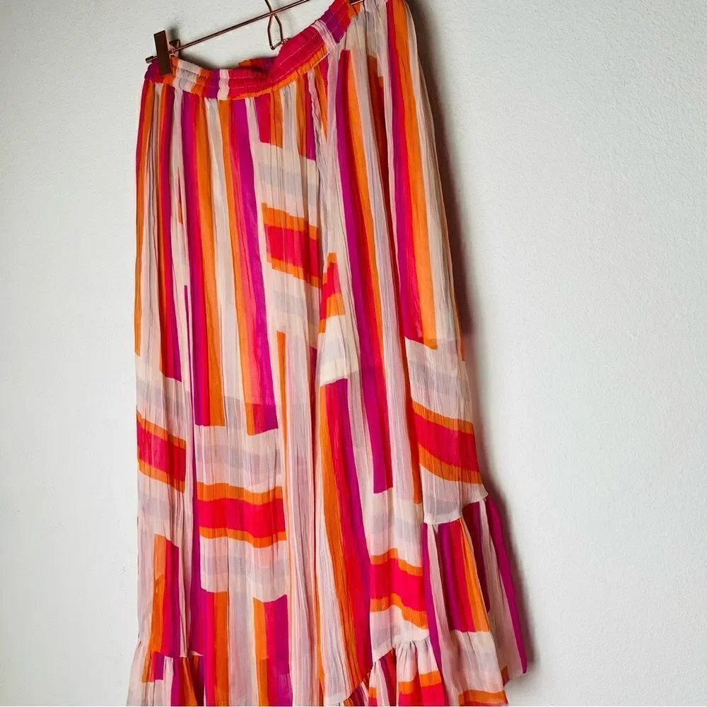 EUC Roxy Pink and Orange Chiffon High Low Maxi Skirt Small